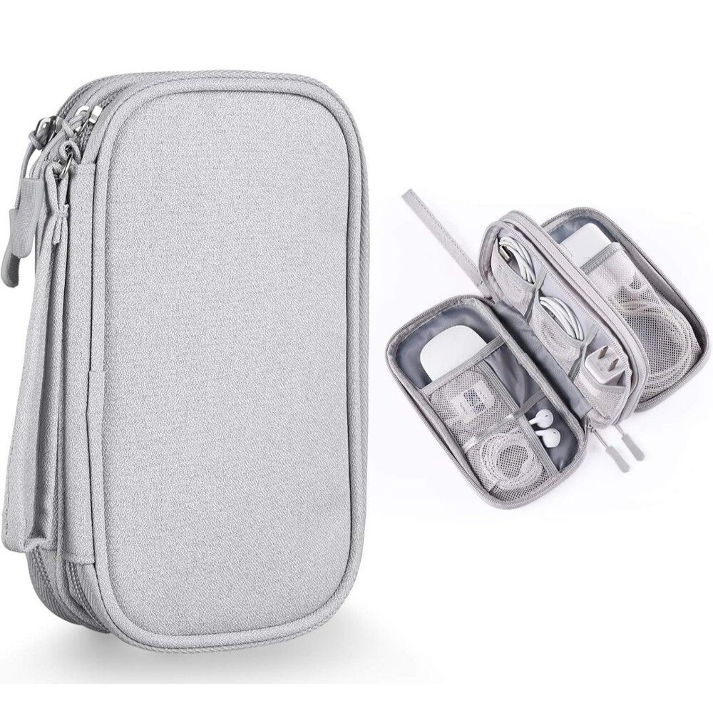 Portable Waterproof Electronic Organizer for Cables and Accessories - Light Gray